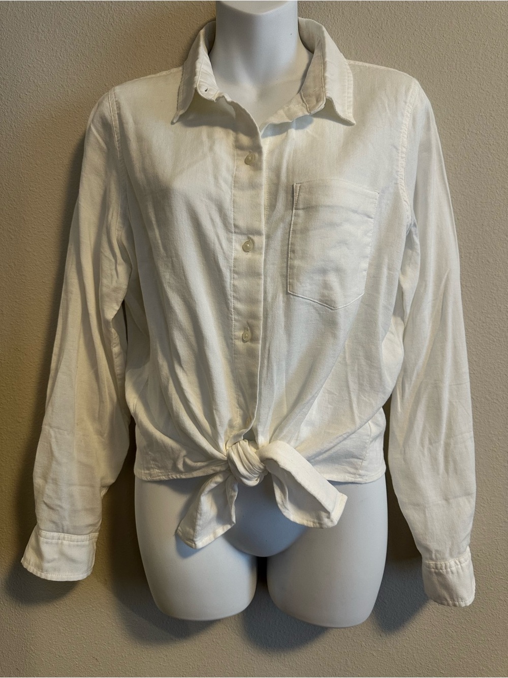 NWT Madewell White 100% Cotton Tie-Front Button-Down Shirt Size Medium